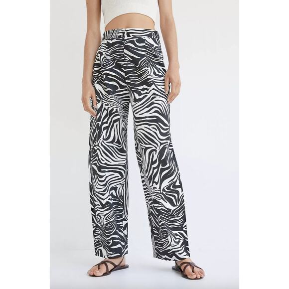 NWT Anthropologie Corey Lynn Black/White Zebra Striped Wide Leg Pants, size M - Picture 1 of 10